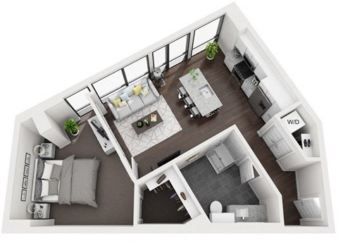 Floor plan for 1 bed, 1 bath, 771 sqft